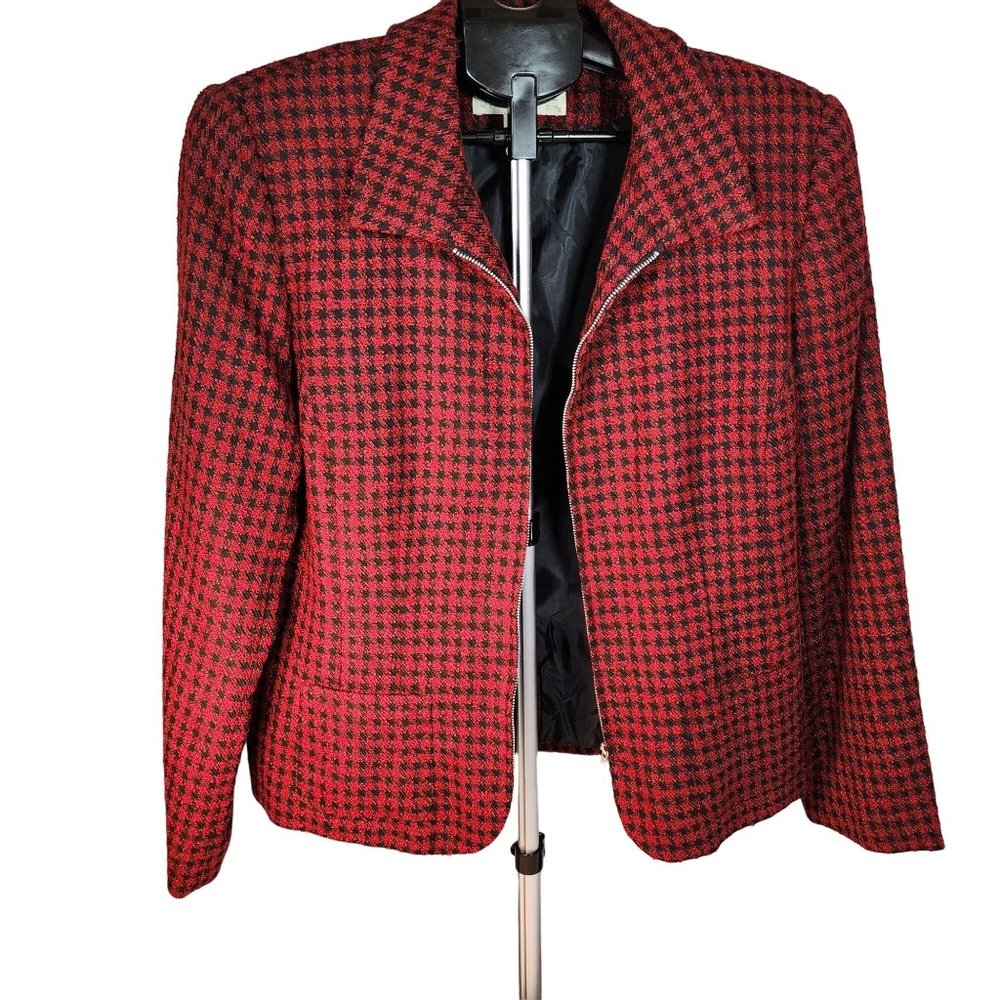 Norton Red Black Patterned Full Zip Lined Jacket Size Large NWT